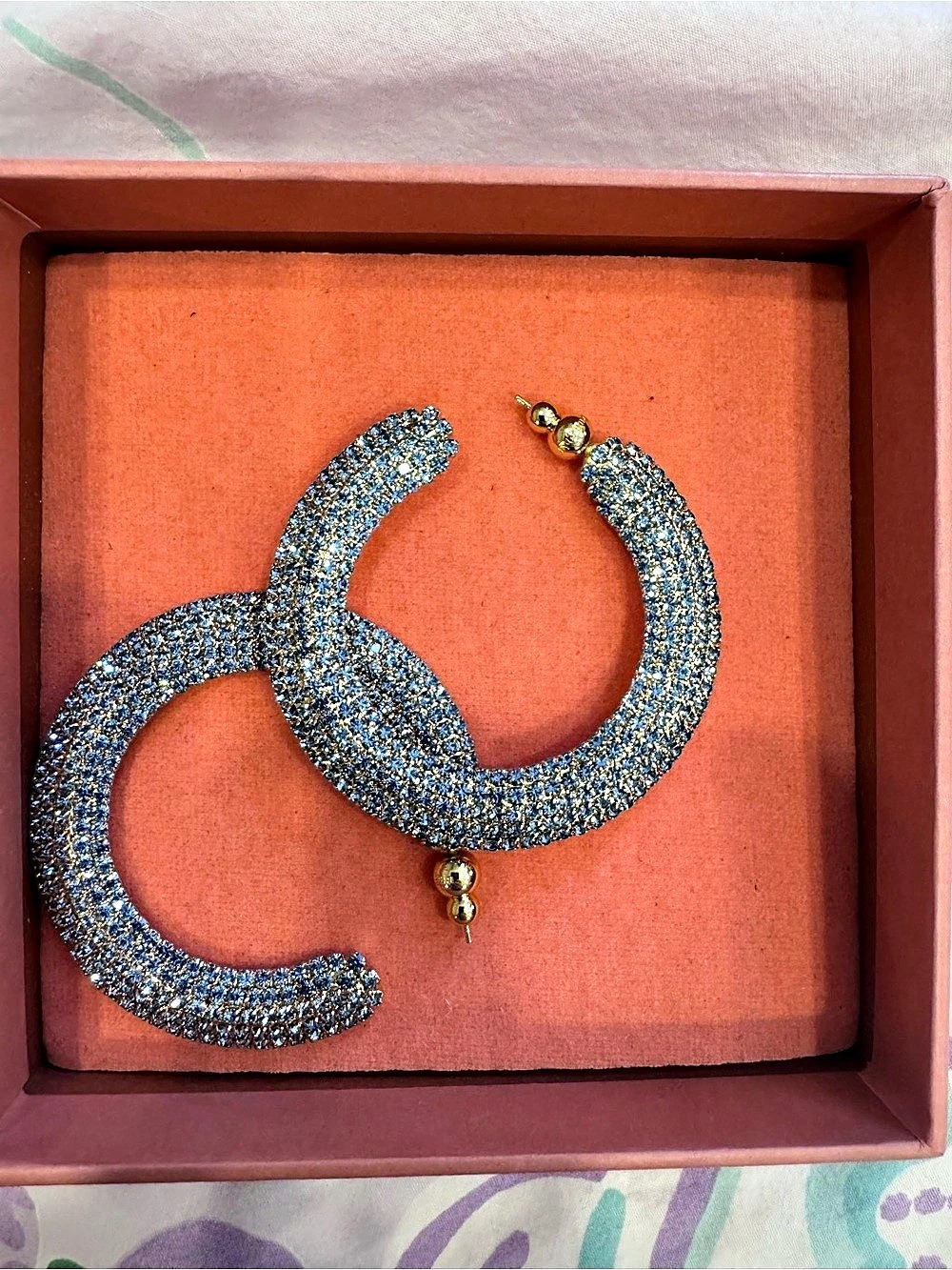 cult gaia Mira Earrings Crystal Hoops Blue & Gold
